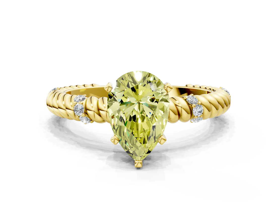 Yellow gold Fancy Yellow Pear  Solitaire Twisted Band Prong Set Engagement Ring_61