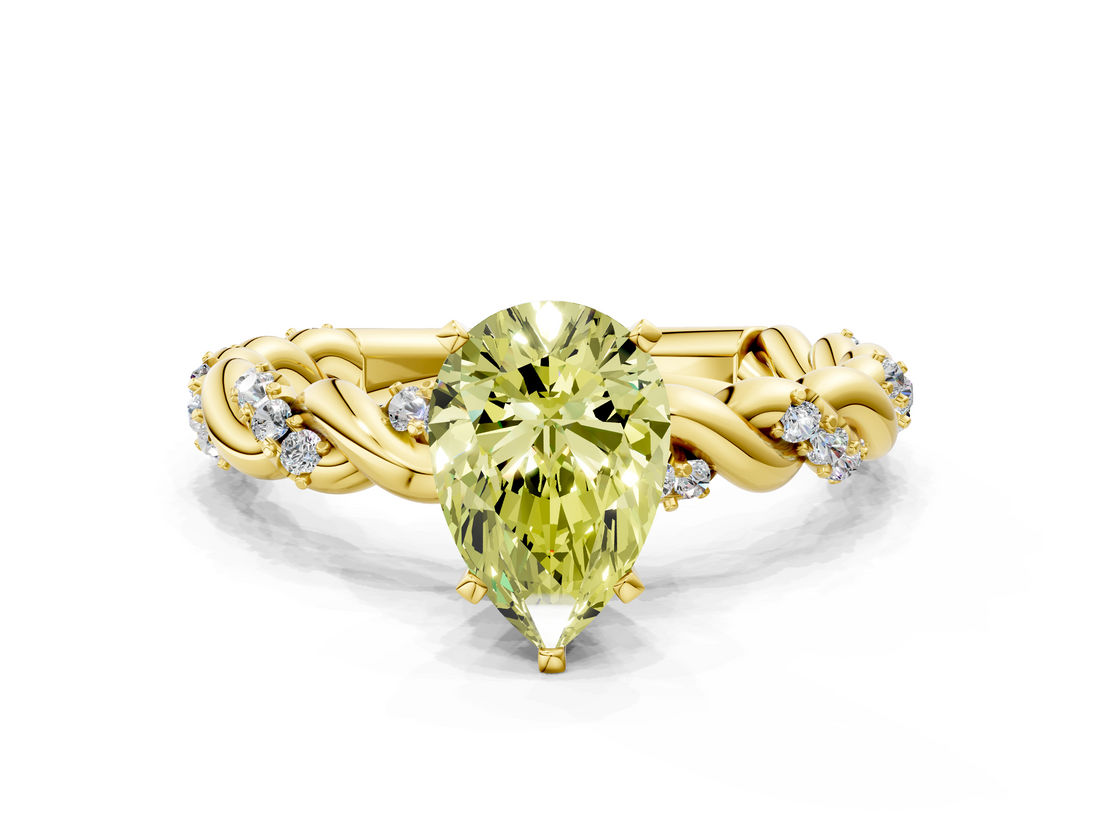 Yellow gold Fancy Yellow Pear  Solitaire Twisted Band with Pavé Accents and Four-Prong Setting_3