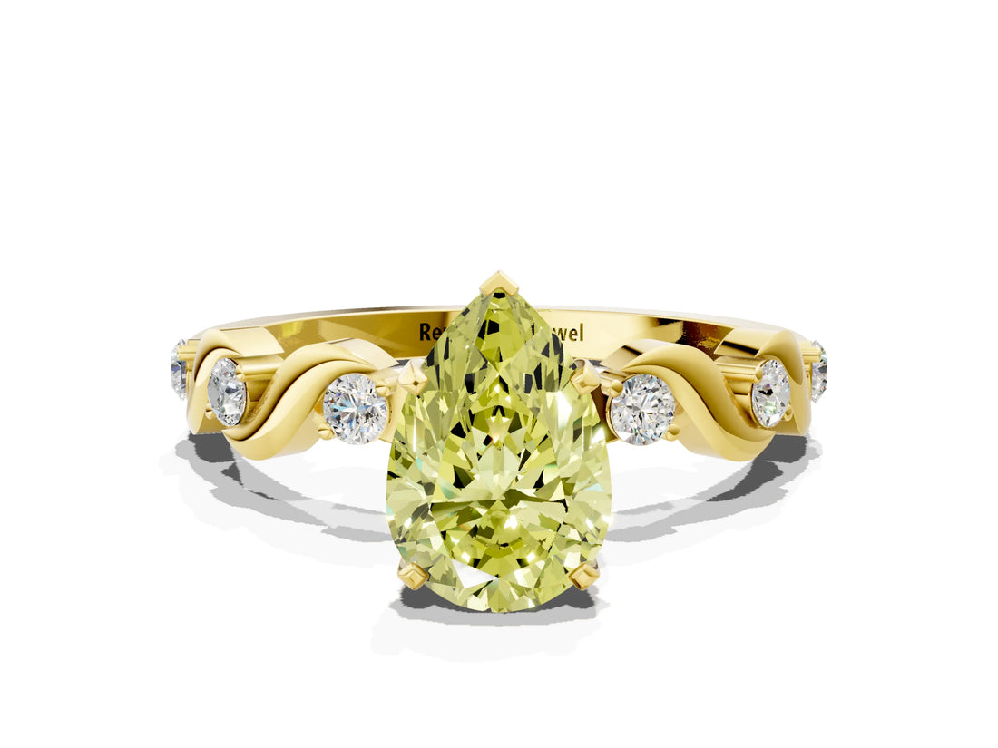 Yellow gold Fancy Yellow Pear  Solitaire Twisted Band with Prong Setting 1