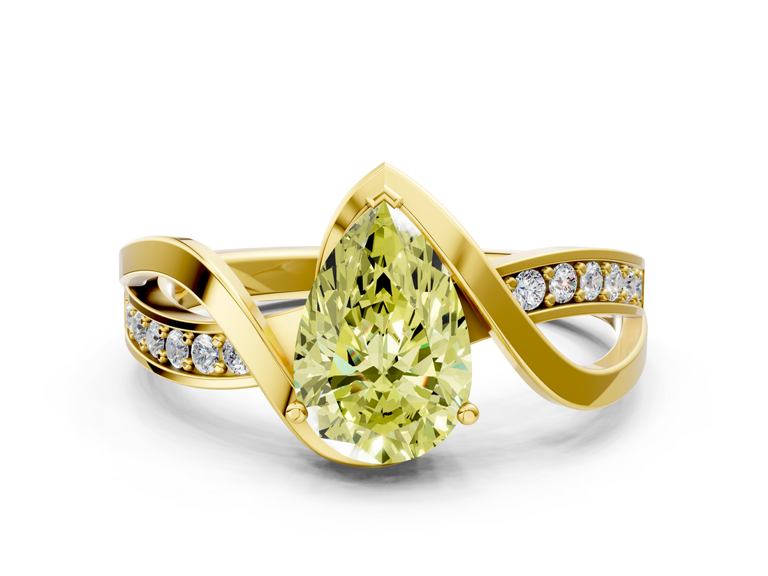 Yellow gold Fancy Yellow Pear  Solitaire Twisted Band with Prong Setting_3