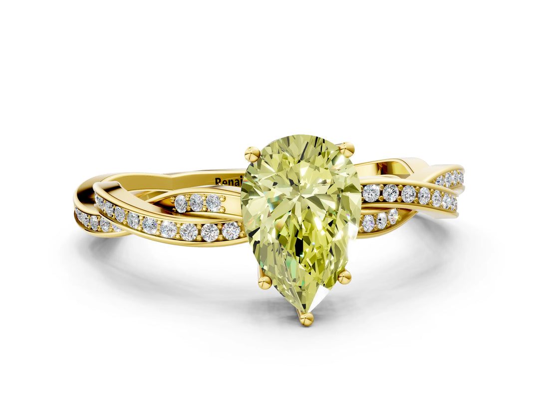 Yellow gold Fancy Yellow Pear  Solitaire Twisted Pave Diamond Ring with Four-Prong Setting_12