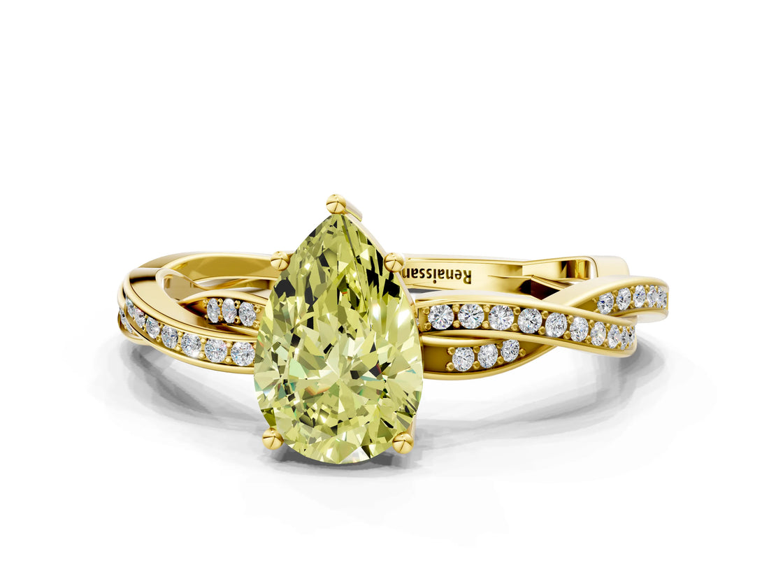 Yellow gold Fancy Yellow Pear  Solitaire Twisted Pave Diamond Ring with Four-Prong Setting_80