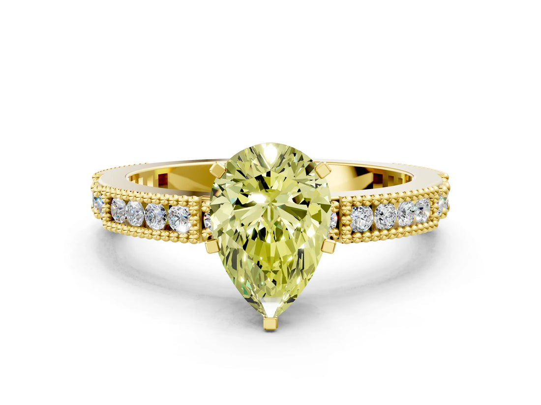 Yellow gold Fancy Yellow Pear  Solitaire with Pavé Band and Four-Prong Setting_301