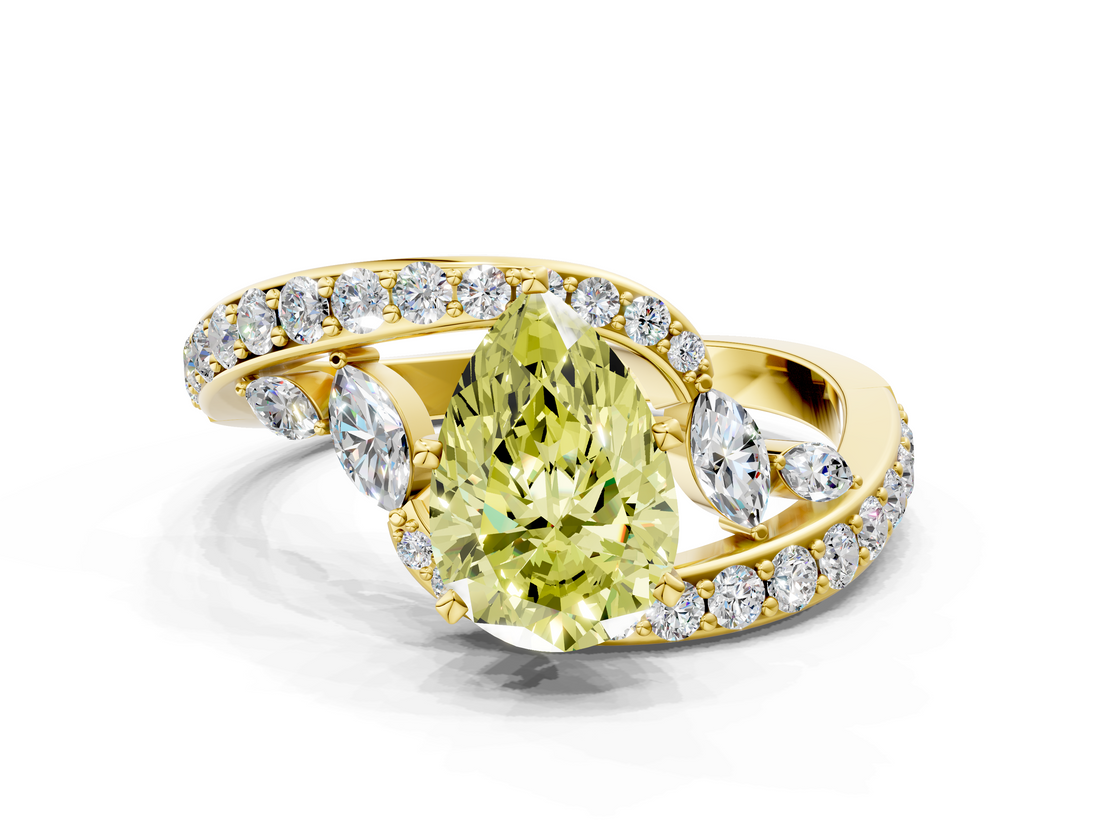 Yellow gold Fancy Yellow Pear  Solitaire with Pavé Twist Band and Four-Prong Setting_56