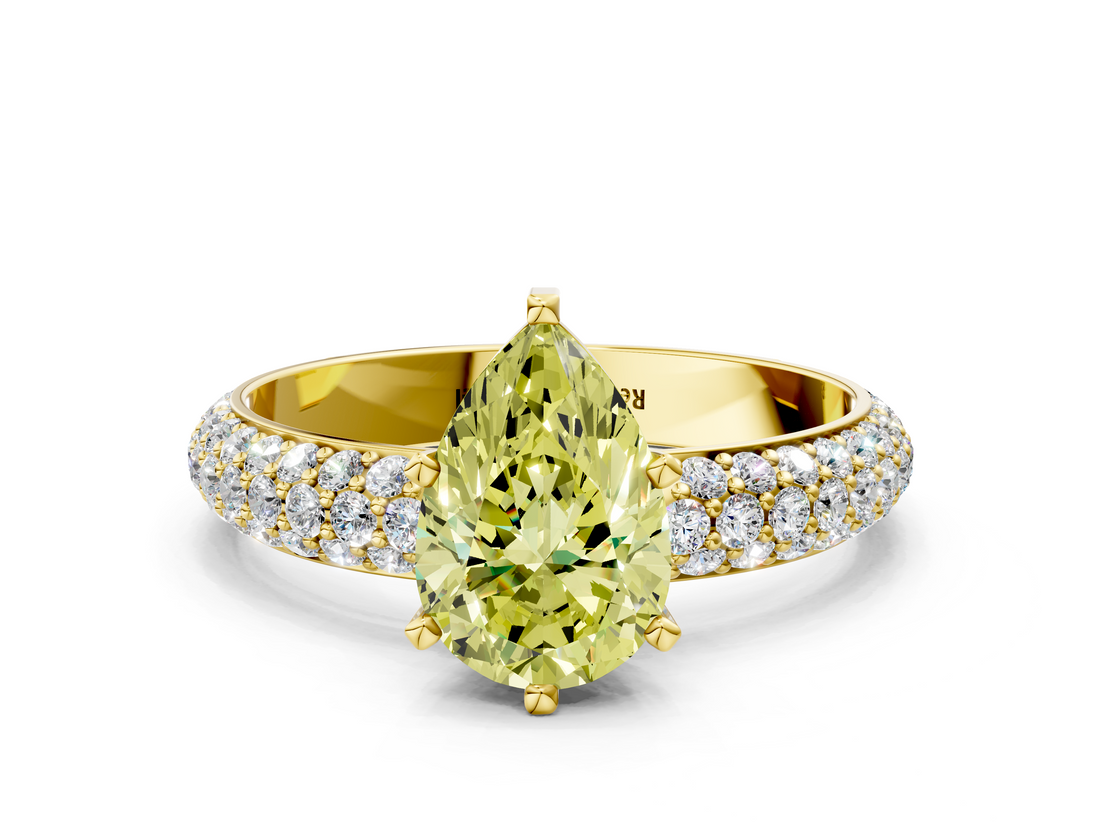 Yellow gold Fancy Yellow Pear  Solitaire with Pave Band and Four-Prong Setting_3