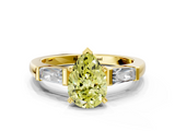 Yellow gold Fancy Yellow Pear  Solitaire with Tapered Baguette Side Stones on a Classic Band with Four-Prong Setting_102