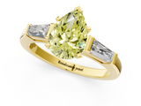 Yellow gold Fancy Yellow Pear  Solitaire with Tapered Baguette Side Stones on a Classic Band with Four-Prong Setting_103