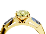 Yellow gold Fancy Yellow Pear  Solitaire with Tapered Baguette Side Stones on a Classic Band with Four-Prong Setting_106