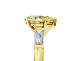 Yellow gold Fancy Yellow Pear  Solitaire with Tapered Baguette Side Stones on a Classic Band with Four-Prong Setting_107