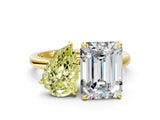 Yellow gold Fancy Yellow Pear  and Emerald Cut Toi Moi Ring with Prong Setting_62