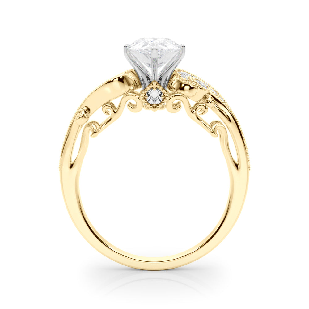 Yellow gold Fancy Yellow Pear cut Solitaire with Milgrain Pave Band and Four-Prong Setting 2