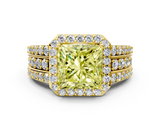 Yellow gold Fancy Yellow Princess -Cut Halo Diamond Ring with Split Shank and Four-Prong Setting_17
