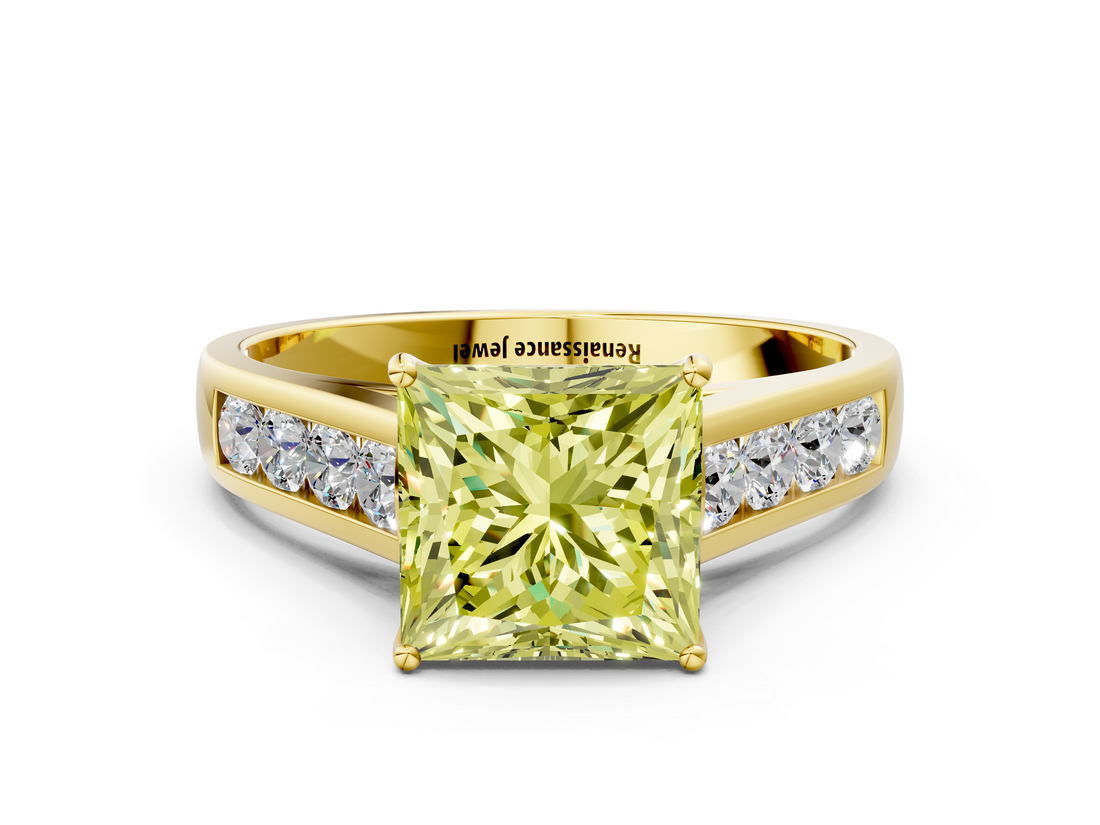 Yellow gold Fancy Yellow Princess  Brilliant Channel-Set Solitaire Ring with Four-Prong Setting_17