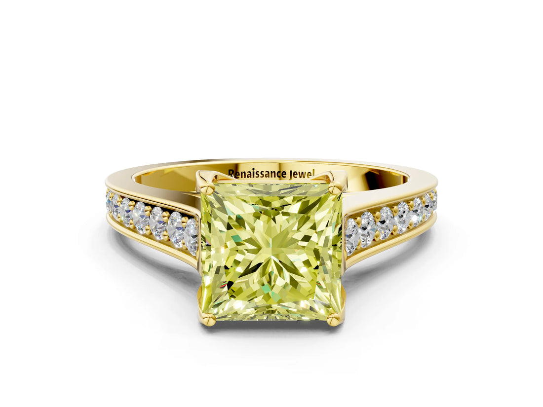 Yellow gold Fancy Yellow Princess  Brilliant Cut Diamond Engagement Ring with Pavé Band and Four-Prong Setting_30