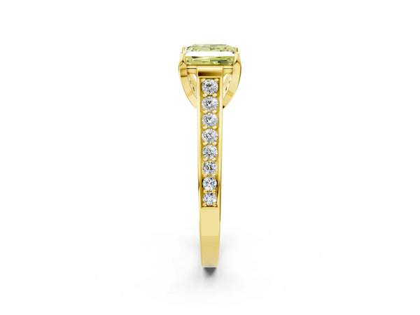 Yellow gold Fancy Yellow Princess  Brilliant Cut Diamond Engagement Ring with Pavé Band and Four-Prong Setting