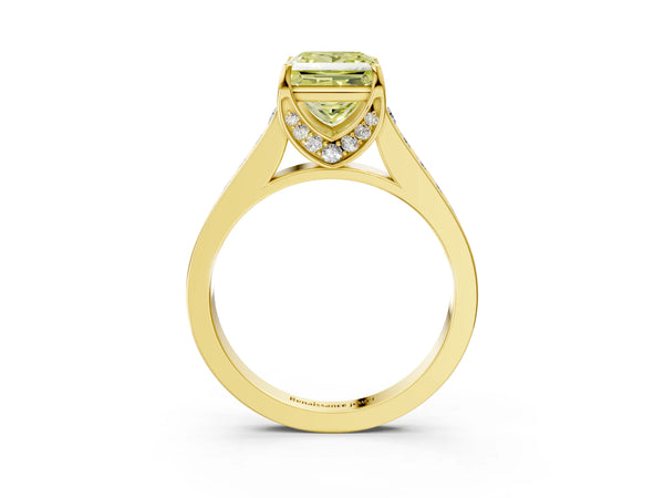 Yellow gold Fancy Yellow Princess  Brilliant Cut Diamond Engagement Ring with Pavé Band and Four-Prong Setting