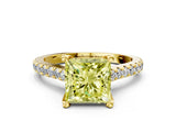 Yellow gold Fancy Yellow Princess  Brilliant Diamond Solitaire with Pavé Band and Four-Prong Setting