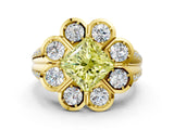 Yellow gold Fancy Yellow Princess  Brilliant Flower Halo Diamond Split Shank Ring_75