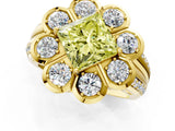 Yellow gold Fancy Yellow Princess  Brilliant Flower Halo Diamond Split Shank Ring_76