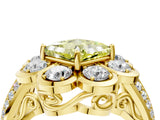 Yellow gold Fancy Yellow Princess  Brilliant Flower Halo Diamond Split Shank Ring_79