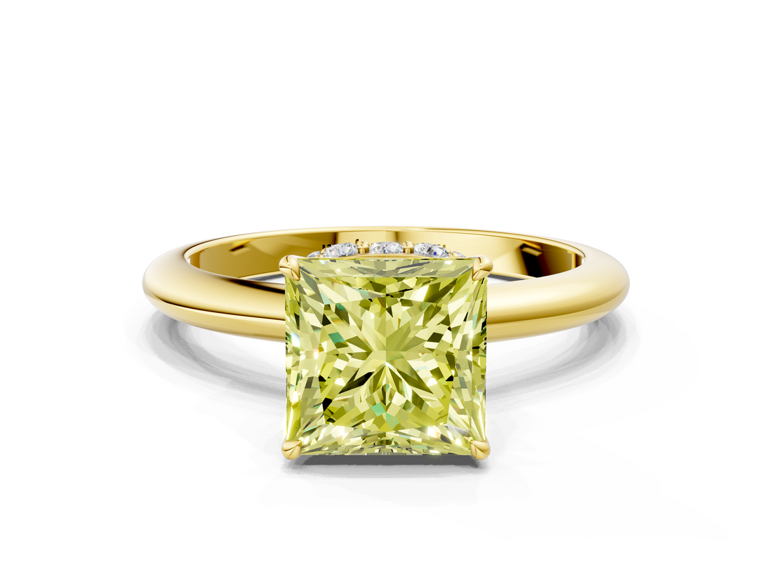 Yellow gold Fancy Yellow Princess  Brilliant Solitaire Engagement Ring with Six-Prong Setting and Classic Band