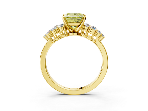 Yellow gold Fancy Yellow Princess  Cluster Diamond Engagement Ring with Pavé Band and Four-Prong Setting