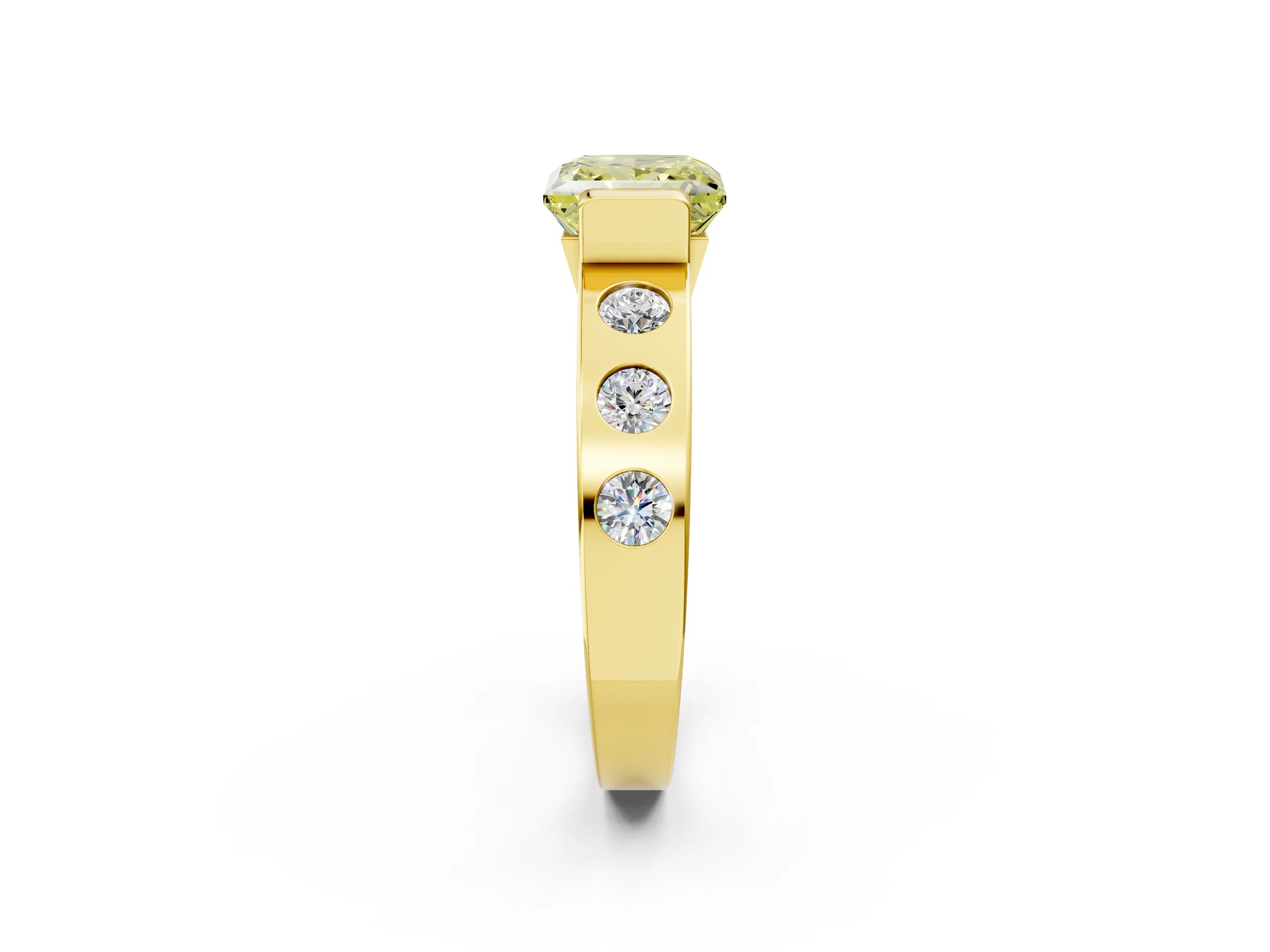 Yellow gold Fancy Yellow Princess Cut Brilliant Channel-Set Diamond Ring with Bezel Prong Setting_2