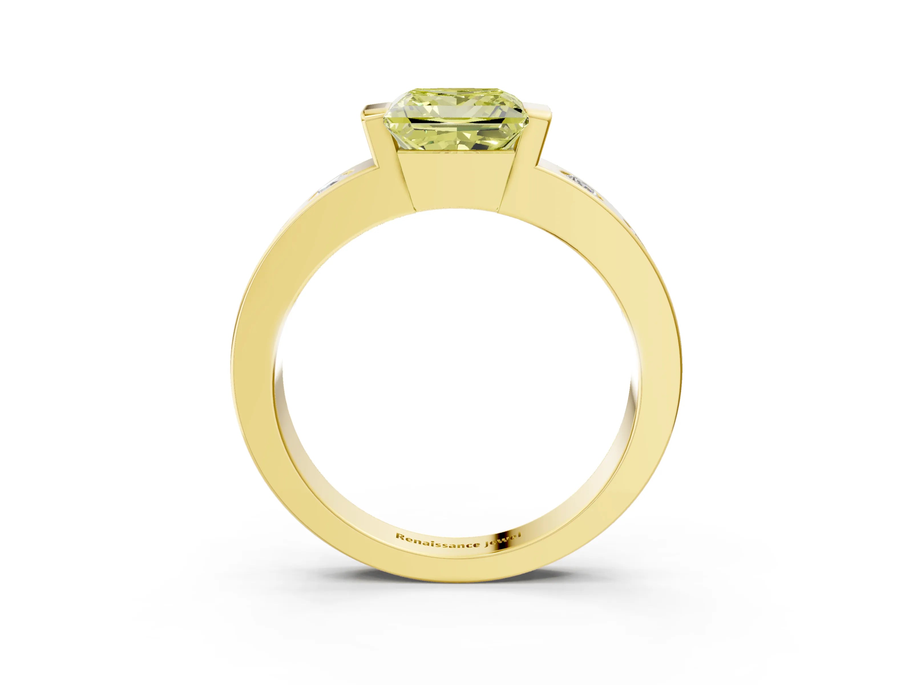 Yellow gold Fancy Yellow Princess Cut Brilliant Channel-Set Diamond Ring with Bezel Prong Setting_3