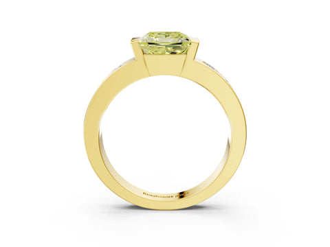 Yellow gold Fancy Yellow Princess Cut Brilliant Channel-Set Diamond Ring with Bezel Prong Setting_3