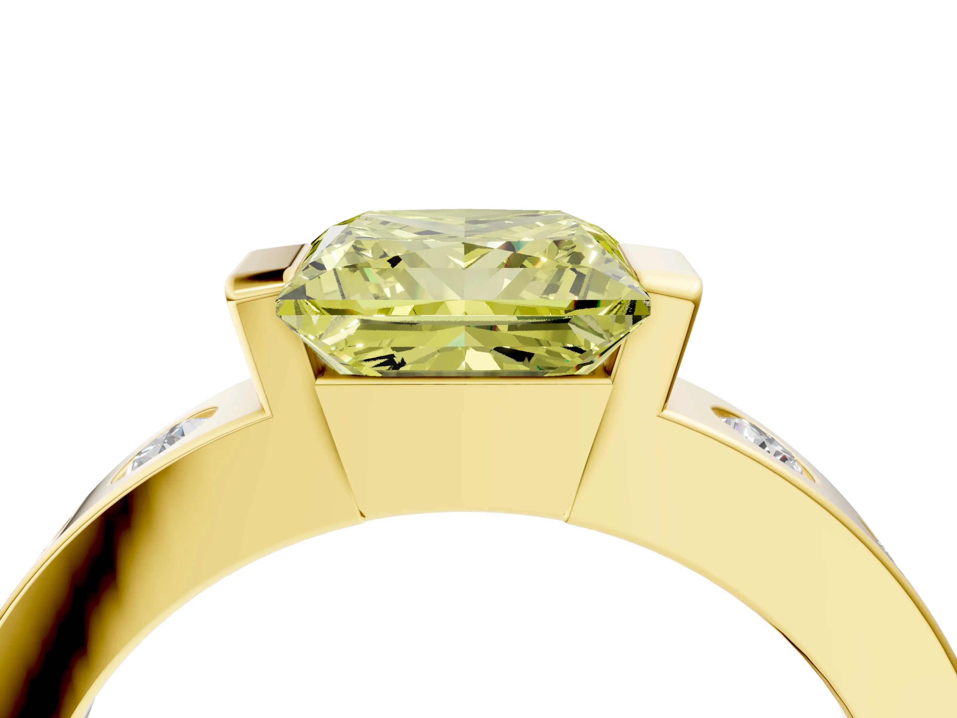 Yellow gold Fancy Yellow Princess Cut Brilliant Channel-Set Diamond Ring with Bezel Prong Setting_4