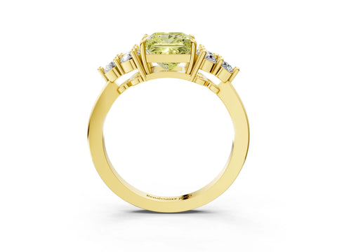 Yellow gold Fancy Yellow Princess Cut Brilliant Diamond Cluster Accent Solitaire Ring with Prong Setting_3