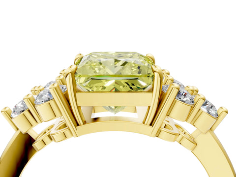 Yellow gold Fancy Yellow Princess Cut Brilliant Diamond Cluster Accent Solitaire Ring with Prong Setting_4