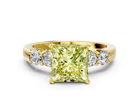 Yellow gold Fancy Yellow Princess Cut Brilliant Diamond Five-Stone Engagement Ring with Prong Setting on a Classic Band_3