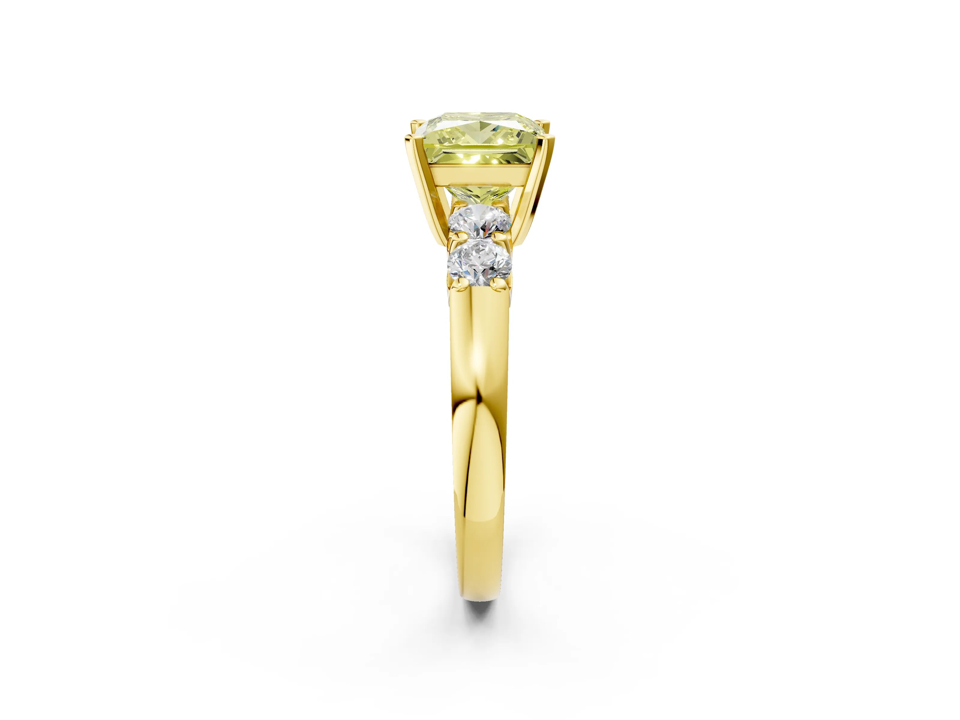 Yellow gold Fancy Yellow Princess Cut Brilliant Diamond Five-Stone Engagement Ring with Prong Setting on a Classic Band_5