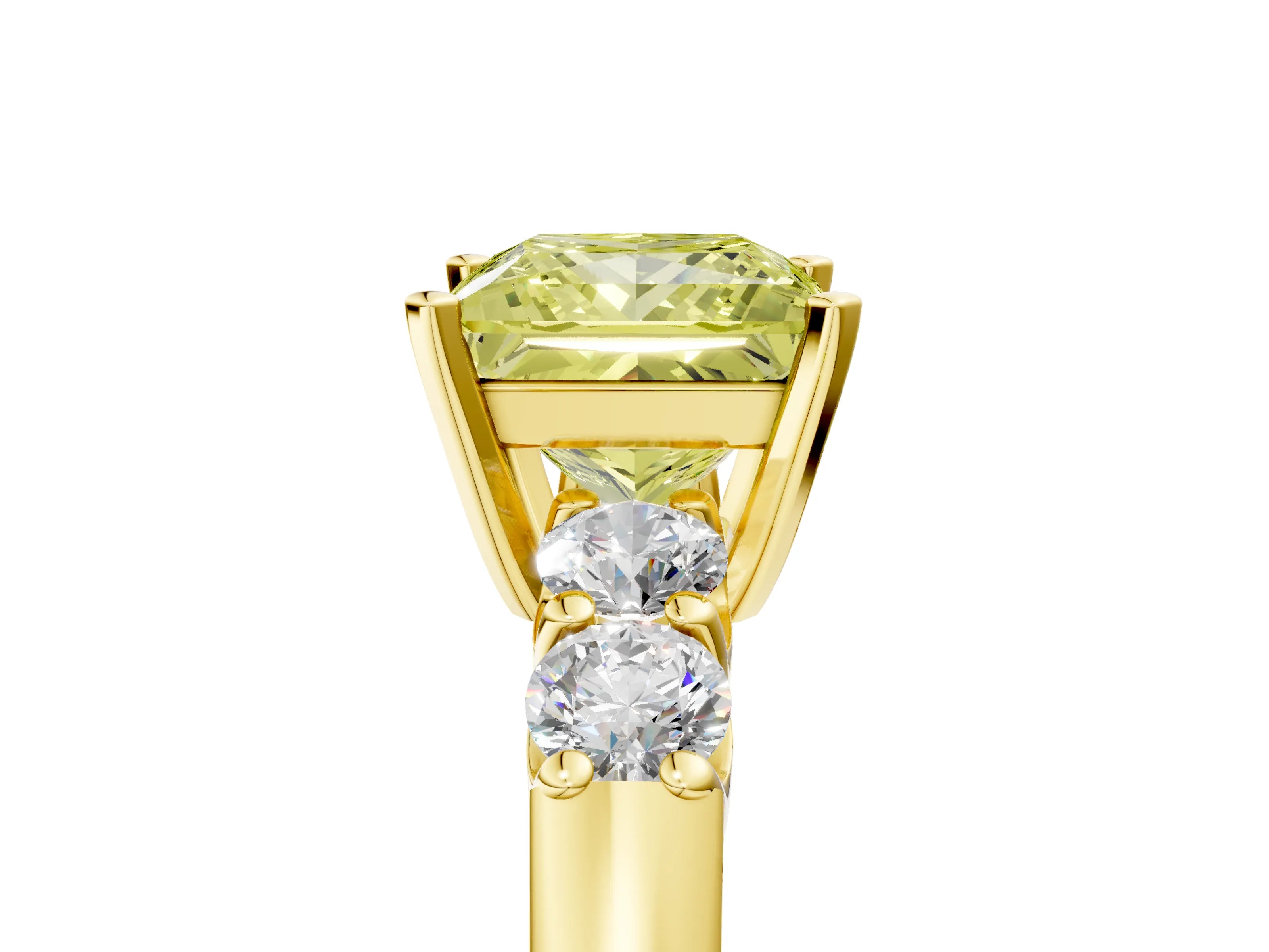 Yellow gold Fancy Yellow Princess Cut Brilliant Diamond Five-Stone Engagement Ring with Prong Setting on a Classic Band_8
