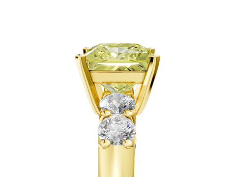 Yellow gold Fancy Yellow Princess Cut Brilliant Diamond Five-Stone Engagement Ring with Prong Setting on a Classic Band_8