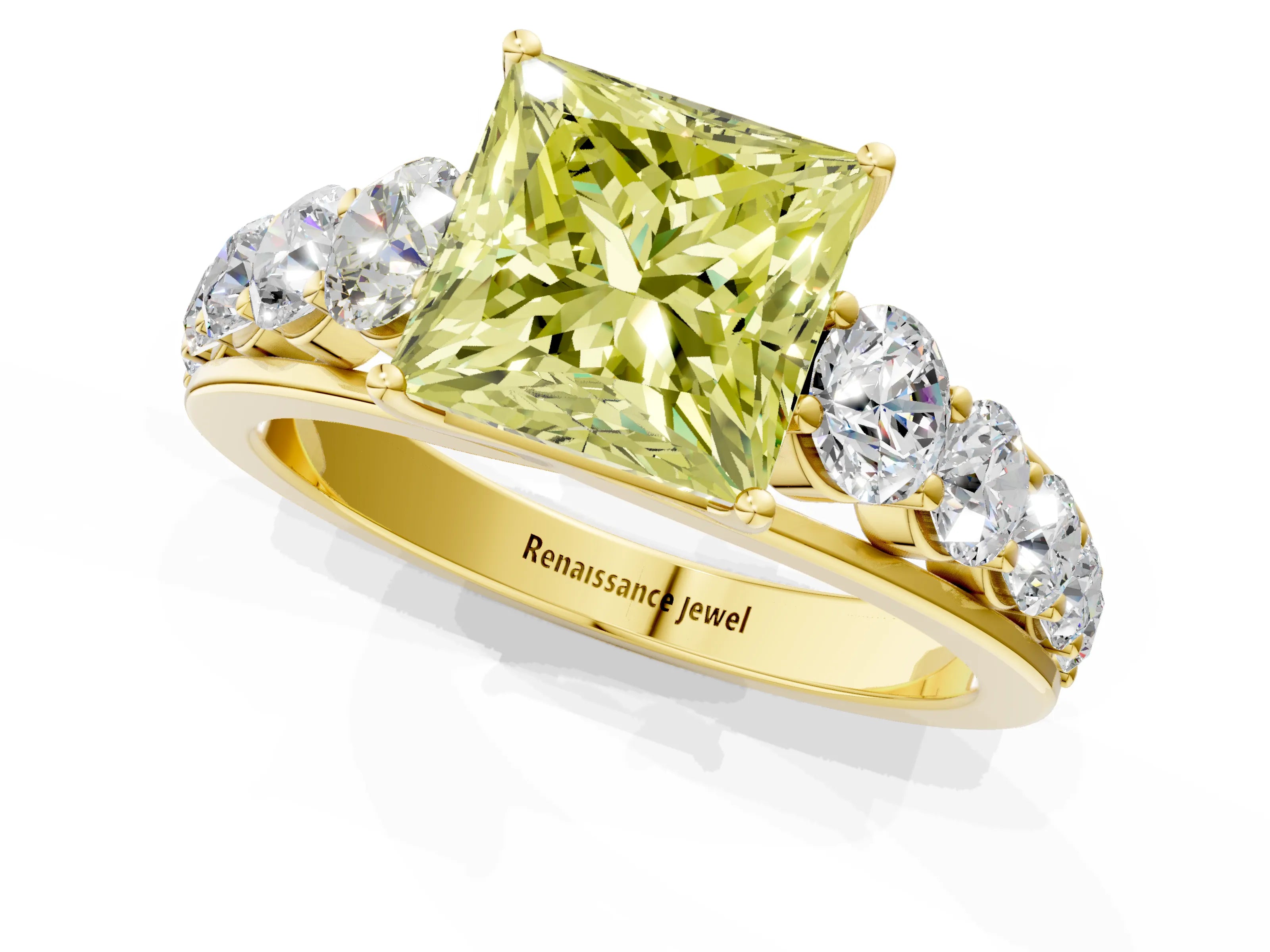 Yellow gold Fancy Yellow Princess Cut Brilliant Diamond Pavé Band with Six-Prong Setting_1
