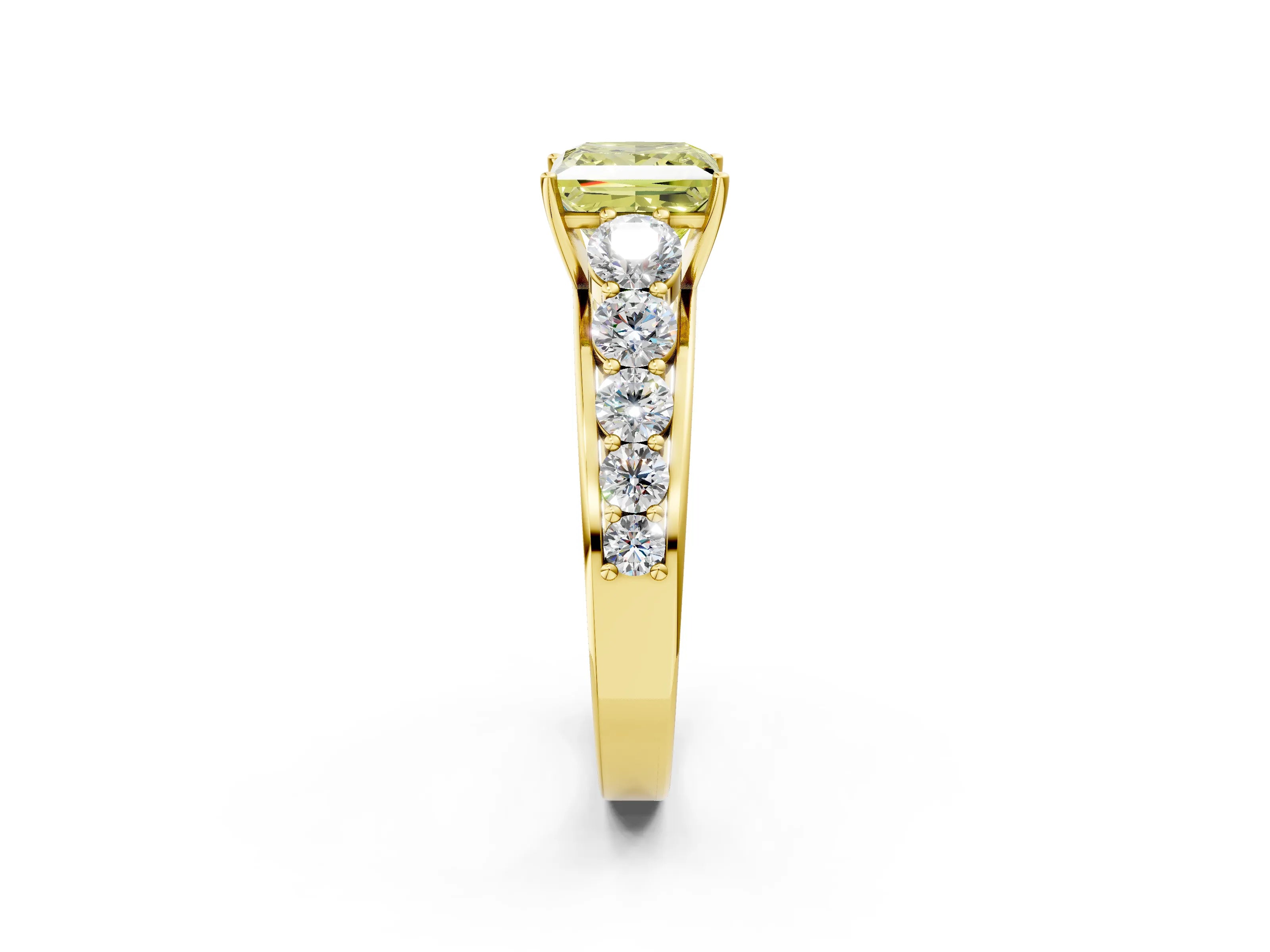 Yellow gold Fancy Yellow Princess Cut Brilliant Diamond Pavé Band with Six-Prong Setting_2