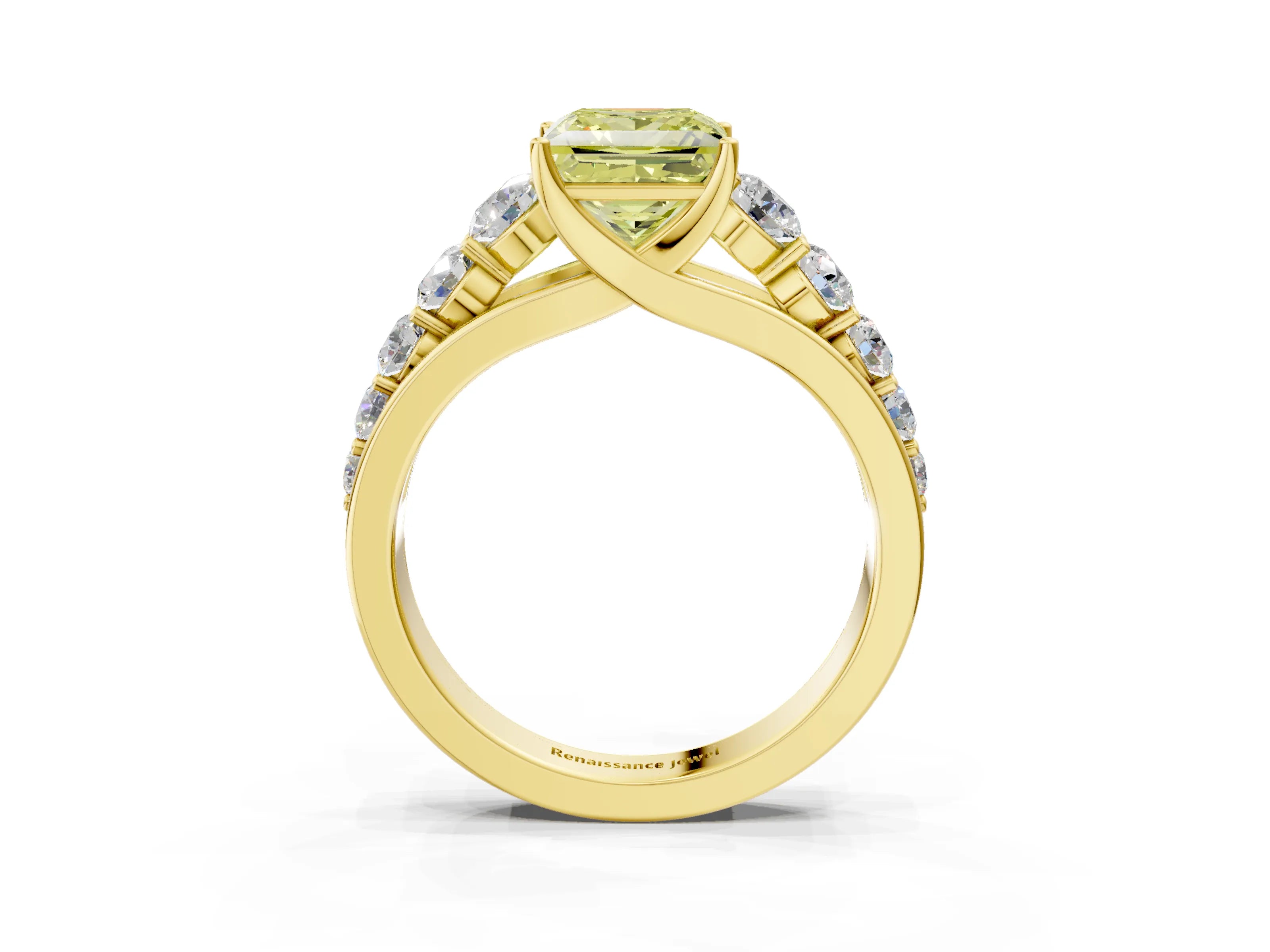 Yellow gold Fancy Yellow Princess Cut Brilliant Diamond Pavé Band with Six-Prong Setting_3
