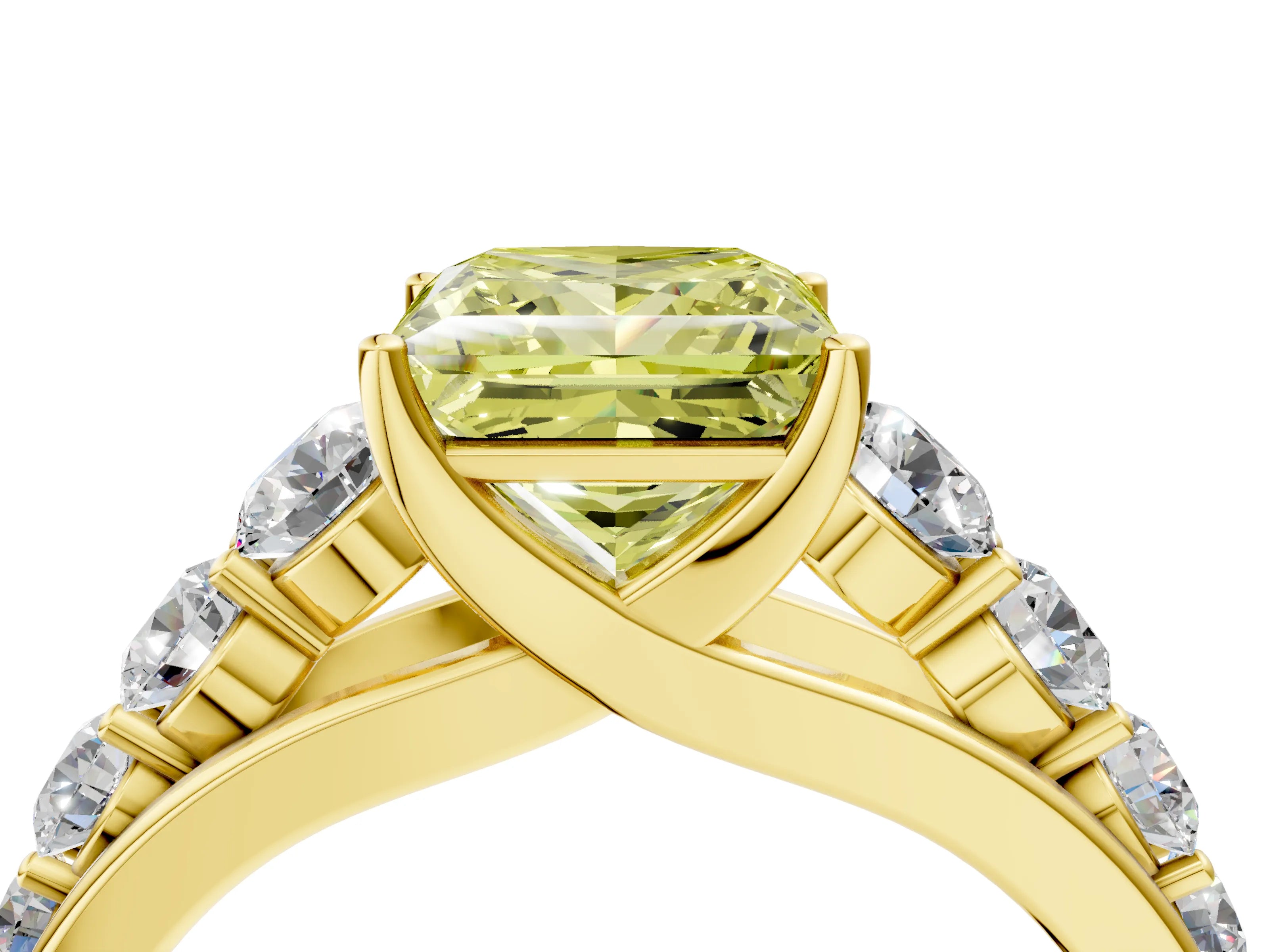 Yellow gold Fancy Yellow Princess Cut Brilliant Diamond Pavé Band with Six-Prong Setting_4