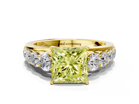Yellow gold Fancy Yellow Princess Cut Brilliant Diamond Pavé Band with Six-Prong Setting