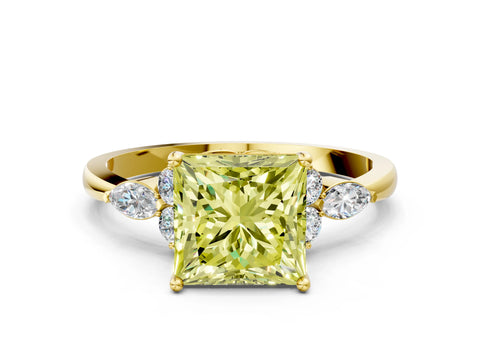 Yellow gold Fancy Yellow Princess Cut Brilliant Diamond Solitaire Ring with Pear Side Stones and Four-Prong Setting_3
