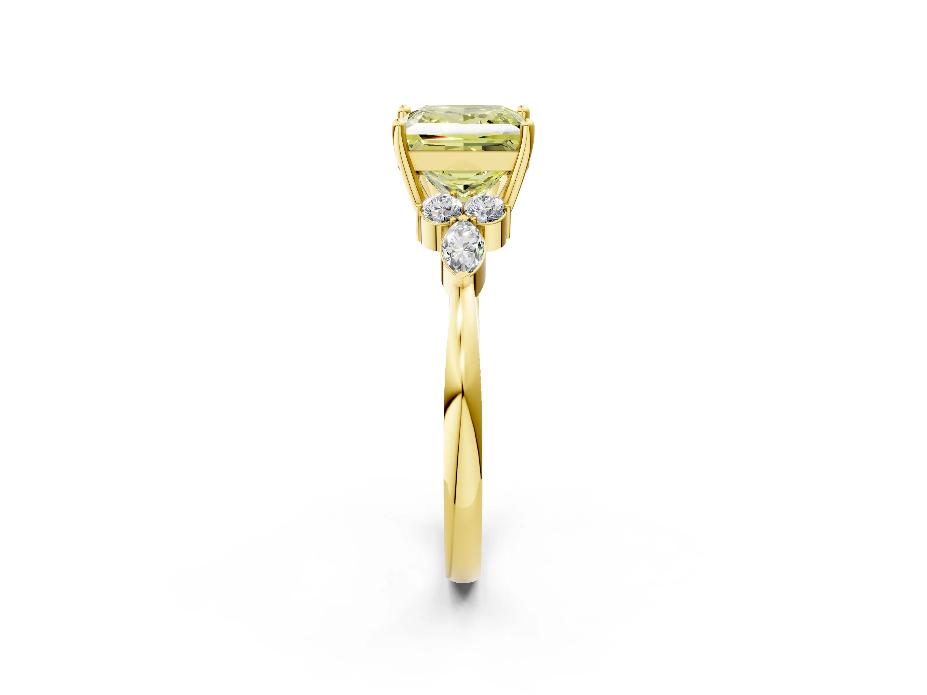 Yellow gold Fancy Yellow Princess Cut Brilliant Diamond Solitaire Ring with Pear Side Stones and Four-Prong Setting_5