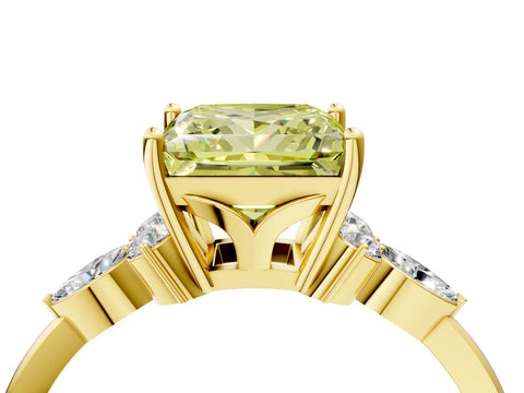 Yellow gold Fancy Yellow Princess Cut Brilliant Diamond Solitaire Ring with Pear Side Stones and Four-Prong Setting_7