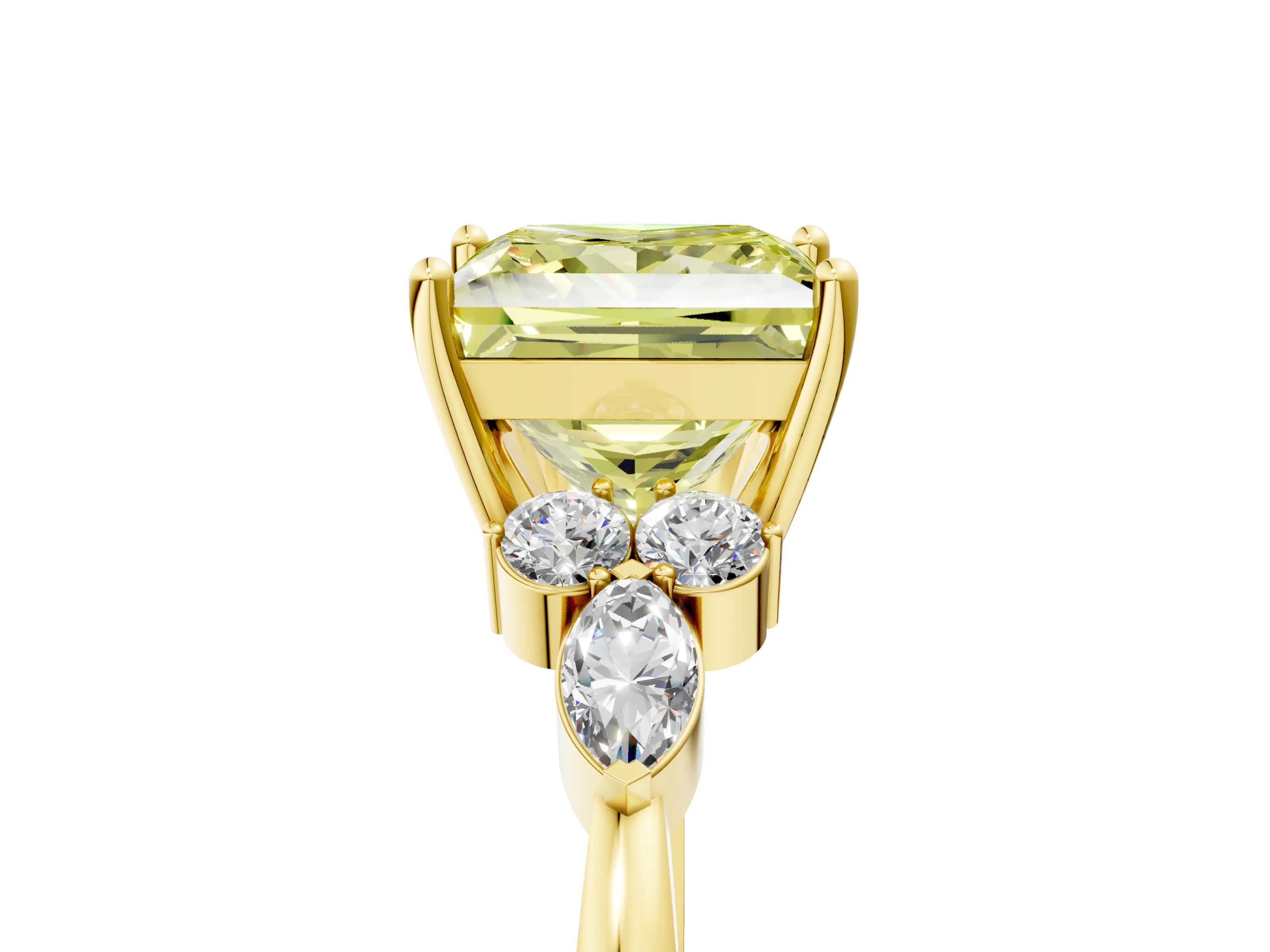 Yellow gold Fancy Yellow Princess Cut Brilliant Diamond Solitaire Ring with Pear Side Stones and Four-Prong Setting_8
