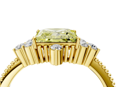 Yellow gold Fancy Yellow Princess Cut Brilliant Diamond with Cluster Setting on a Beaded Band and Four-Prong Setting_4