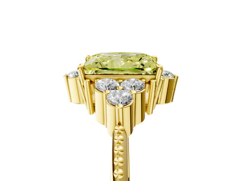 Yellow gold Fancy Yellow Princess Cut Brilliant Diamond with Cluster Setting on a Beaded Band and Four-Prong Setting_5