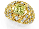 Yellow gold Fancy Yellow Princess Cut Brilliant Halo Pave Diamond Milgrain Ring_1