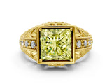 Yellow gold Fancy Yellow Princess Cut Brilliant Milgrain Filigree Diamond Ring with Square Prong Setting_18