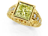 Yellow gold Fancy Yellow Princess Cut Brilliant Milgrain Filigree Diamond Ring with Square Prong Setting_19